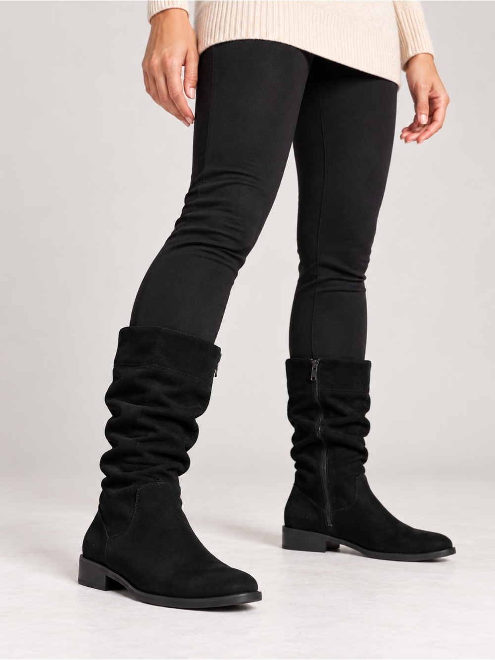 Style & Co. Black Slouch Lace-Up Suede Mid-Calf Boots